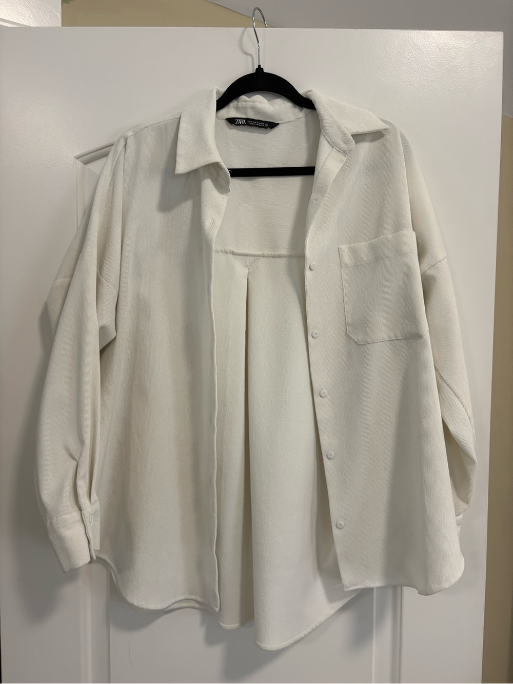 Zara Women's White Overshirt — Relaxed Collared Button-Up